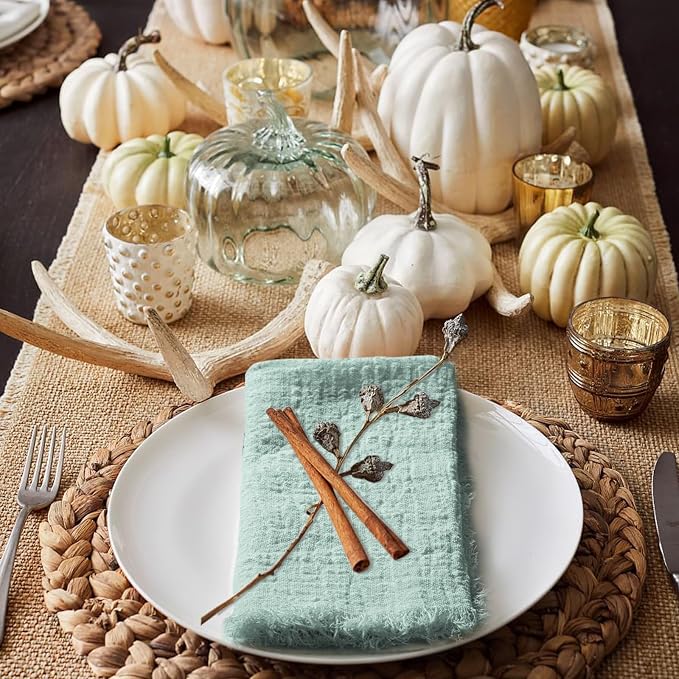 60 Pack Sage Green Napkins Cotton Linen Napkins 16 x 16 Inch Green Napkins Cloth Handmade with Fringe Soft Cloth Napkins Washable Rustic Dinner Napkins Cloth for Wedding Party Dinner Table - Image 4
