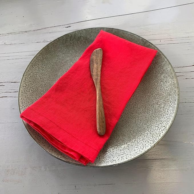 Linen Napkins –100% French Flax – Stonewashed Pure Linen Cloth Napkins - Size 18 Inch x 18 Inch – Set of 4 (Rich Red) - Image 6