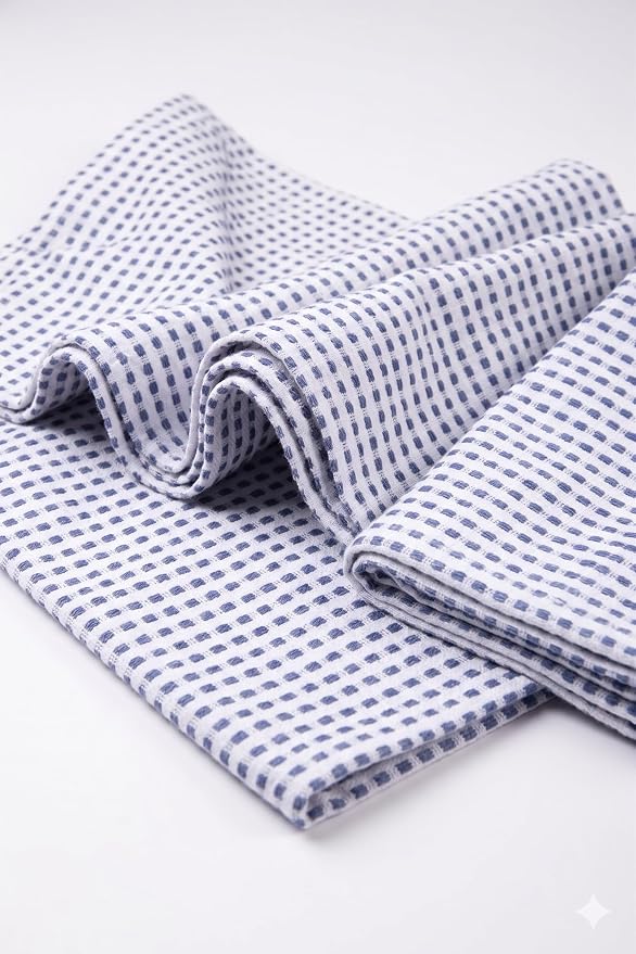 Urban Villa Christmas Dot Check Kitchen Towels Set of 6 20X30 Inches 100% Cotton Highly Absorbent Kitchen Towels Premium Quality Ultra Soft Mitered Corners Towels Iblue/White - Image 8