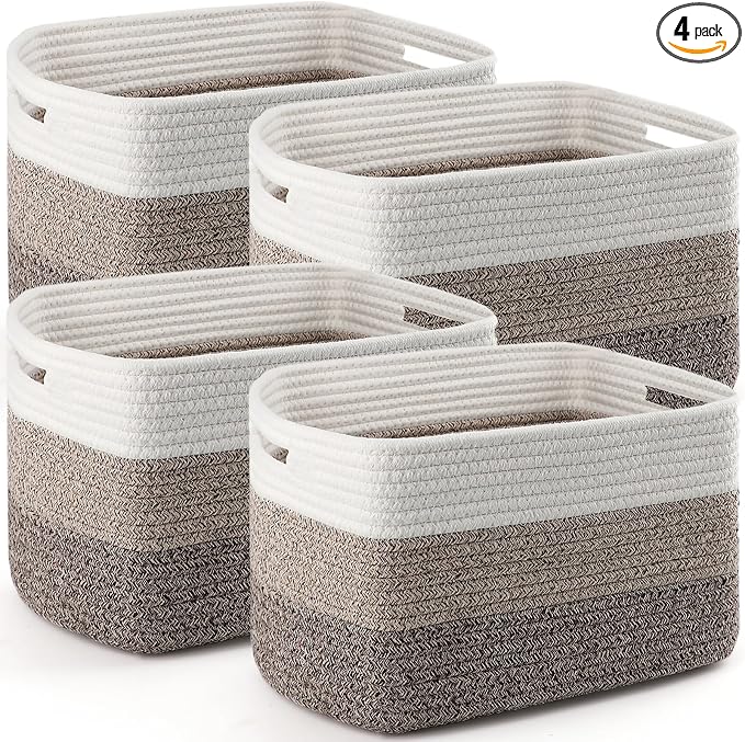 4 Pack Storage Baskets for Organizing, 11''Lx9''Wx8''H Woven Baskets for Storage Toys, Towels, Books, and Clothes, Cotton Rope Basket for Shelves with Handle by Unknown