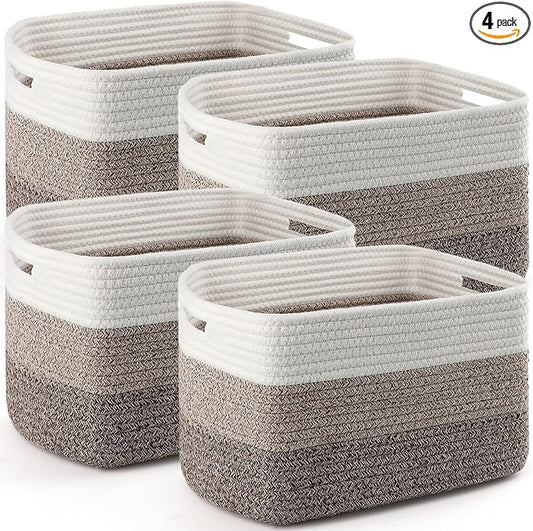 4 Pack Storage Baskets for Organizing, 11''Lx9''Wx8''H Woven Baskets for Storage Toys, Towels, Books, and Clothes, Cotton Rope Basket for Shelves with Handle by Unknown