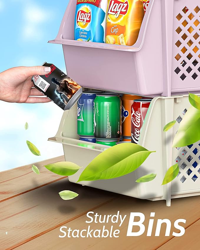 Skywin Stackable Storage Bins Open Front for Pantry Storage, 4 Pack - Multi | Sturdy Plastic, Easy Stacking, Open Front Access, Ventilated Sides, Vertical & Space Saving Pantry Organizers and Storage Bin - Image 6