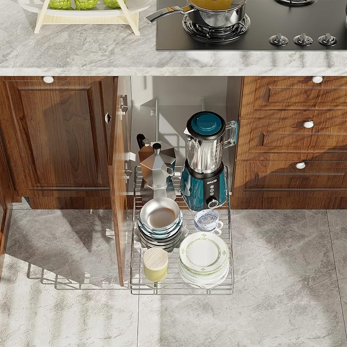 LOVMOR Pull Out Cabinet Organizer and Storage 11" W x 21" D, Slide Out Shelves for Kitchen Cabinets - Image 3
