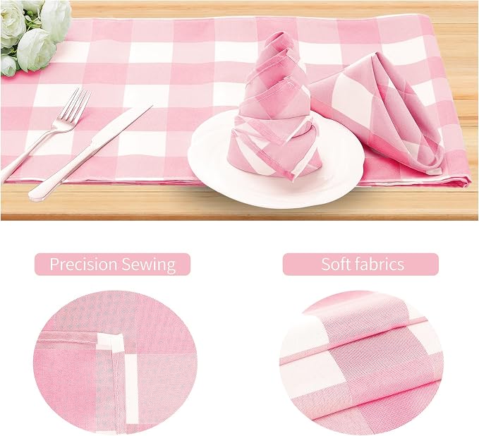 Buffalo Plaid Table Napkins Set of 12 Checkered Cloth Napkins 17x17 inch Washable Dinner Gingham Pattern Napkins Soft Napkins for Wedding Party Dining Banquet(Pink and White) - Image 3