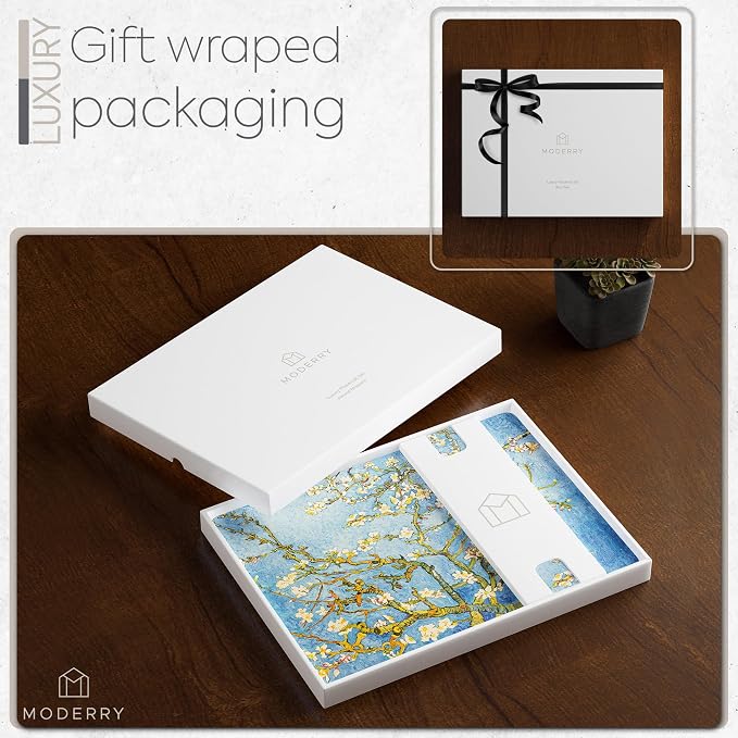 Set of 4 Heat Resistant Cork Placemats for Dining Table with Free Set of 4 Matching Drink Coasters Van Gough Blue Botanical Design 16 x 12 Inches Cork Backed Hard Placemats (Almond Blossoms) - Image 6