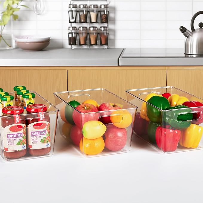 YIHONG 12 Pack Clear Storage Bins, Pantry Organizer Bins with Handle, Large | Plastic Bins, Pantry Storage Containers for Kitchen, Freezer, Cabinet, Closet, Bathroom, Under Sink Organizers and Storage - Image 8