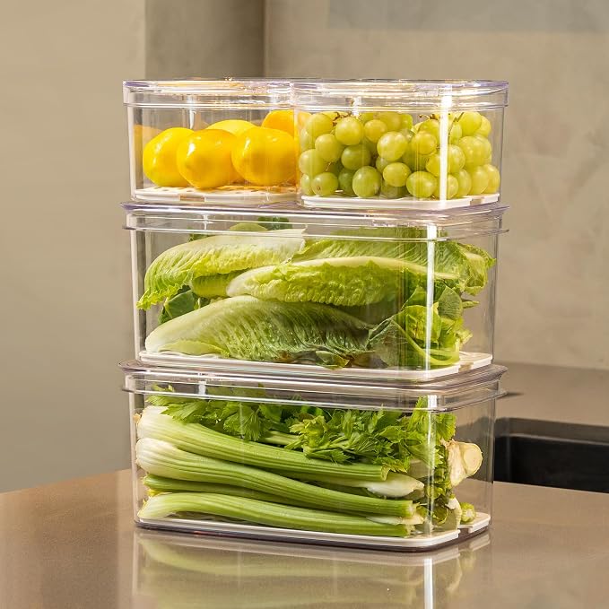 Felli Duo Fresh Veggie Keeper for Fridge with Vent & Drain Trays, LARGE Fruit Vegetable Storage Container for LONG Produce Veggie, Cabbage Celery Lettuce Asparagus Zucchini Saver for Refrigerator - Image 6