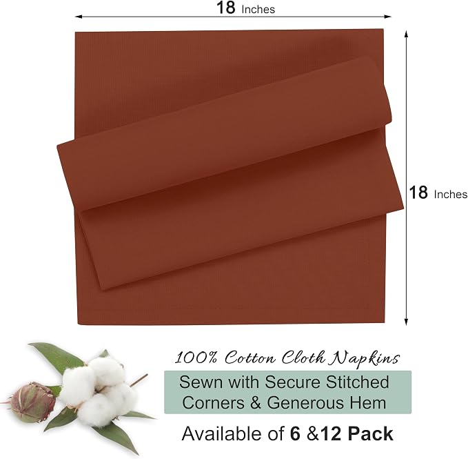 Ruvanti Cloth Napkins Set of 12, 18x18 Inches, Napkin Cloth Washable, Soft & ‎Absorbent 100% Cotton Napkins, Perfect for Wedding, Christmas, ‎Thanksgiving, and Dinner - Rust - Image 7