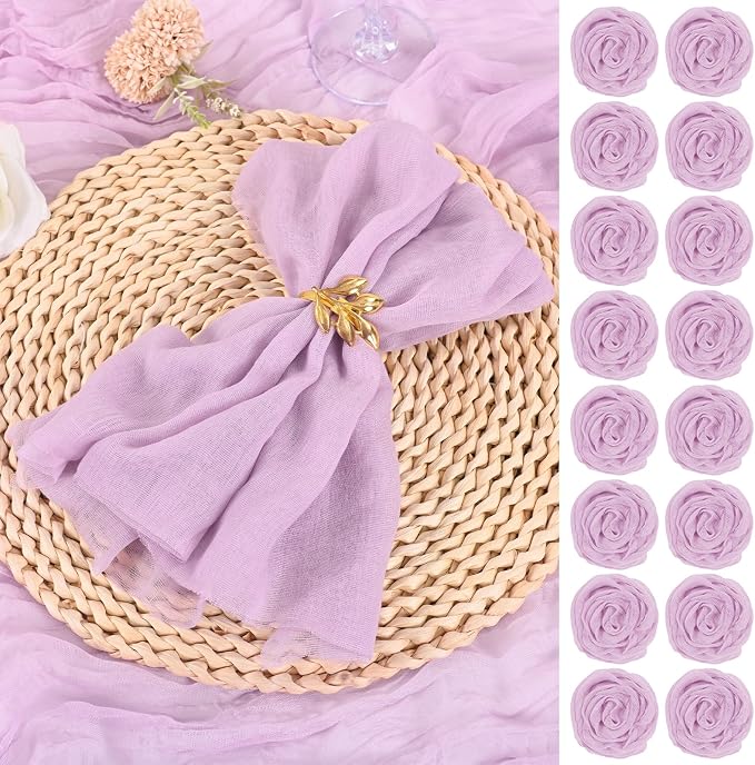 Lavender Cheesecloth Napkins - Bulk Set of 50, 20x20 Inch Washable and Reusable Boho Cotton Gauze Purple Cloth Napkins for Weddings, Bridal Girl Baby Shower, Party and Banquet by YMHPRIDE