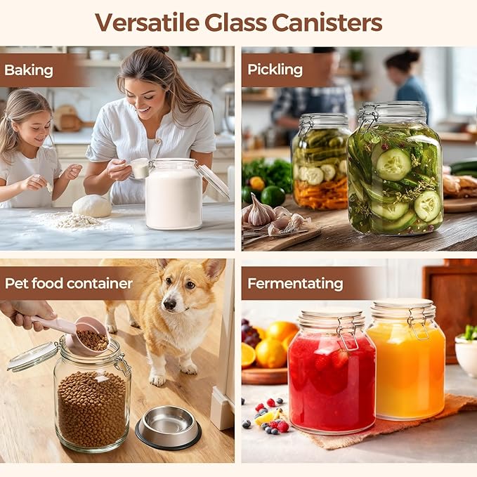 ComSaf Glass Pantry Jars with Airtight Lids 0.7 Gallon 2 Pack Wide Mouth | Flour sugar rice, Sourdough pickling, Pantry organization, Scoop included, Baking supplies, Bulk food storage, Large capacity - Image 6