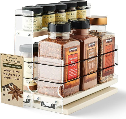 Combo Spice Rack Drawer - Pull Out Pantry Organizers and Storage - Kitchen Cabinet Organizer - Seasoning Sliding Caddy - Made in USA (5.75" W x 9.25" H x 10.60" D, Partially Assembled) by VerticalSpice