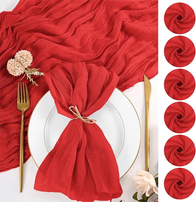 50 Pack Red Cloth Napkins 20x20Inch Cheesecloth Napkins | Elegant Cloth Napkins for Table, Washable Rustic Boho Gauze Napkins, for Wedding Party Bridal Baby Shower Christmas Decor by Lumaycens
