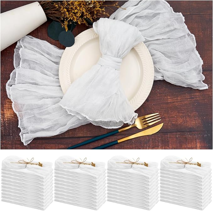 42 Packs Gauze Cheesecloth Napkins 20 x 20 Inch White Wrinkled Dinner Napkins, Rustic Boho Napkins Soft Cloth Napkins for Wedding Party Event Dinner Table Decoration by Teruntrue