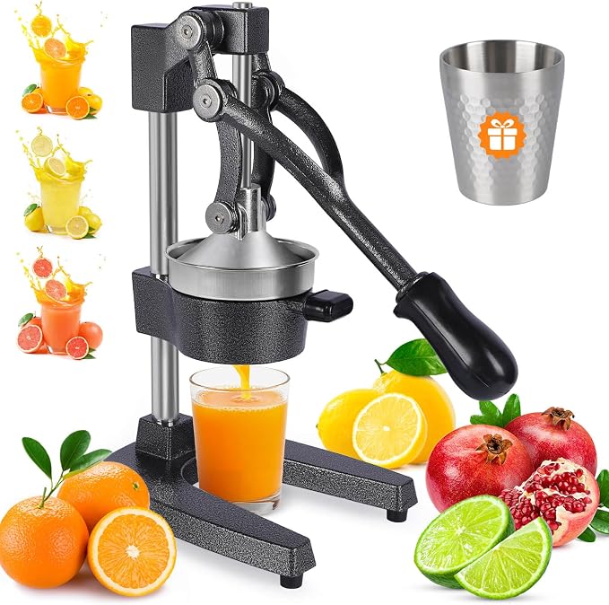 Heavy Duty Cast Iron Manual Juicer, Professional Citrus Press Squeezer for Orange, Pomegranate, Lemon & Lime, Commercial Hand Press Juicer with 304 Stainless Steel Cup by PolarTangro
