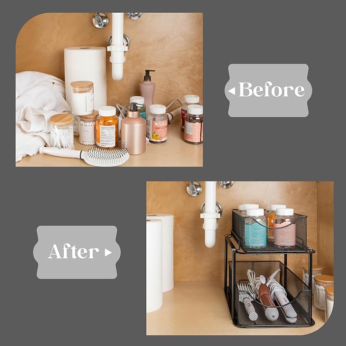 Sorbus 2 Sets of 2 Tier Metal Under Sink Organizer for Bathroom, Kitchen, Strong Steel Mesh Sliding Drawers for Under Sink, Under Cabinet, Closet, Kitchen, Pantry, Bathroom Organizers and Storage - Image 7