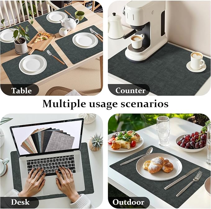 FROMHEART Faux Leather PU Placemats Set of 8 (Dark Green,11.8" x 17") | Waterproof,Heat/Oil Stain-Resistant Table Mat–Reversible,Non-Slip,Easy to Clean Place Mats for Kitchen,Dining,Indoor/Outdoor - Image 6