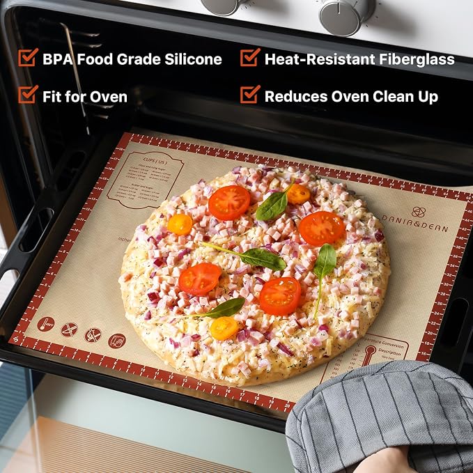 DANIA & DEAN Silicone Baking Mat, 28x20 Large Pastry Mat with Measurements | 2026 Upgraded Extra Thick Non-Slip Reusable Counter Mat for Sourdough Bread Pie Crust Pizza Dough Rolling Kneading - Image 2