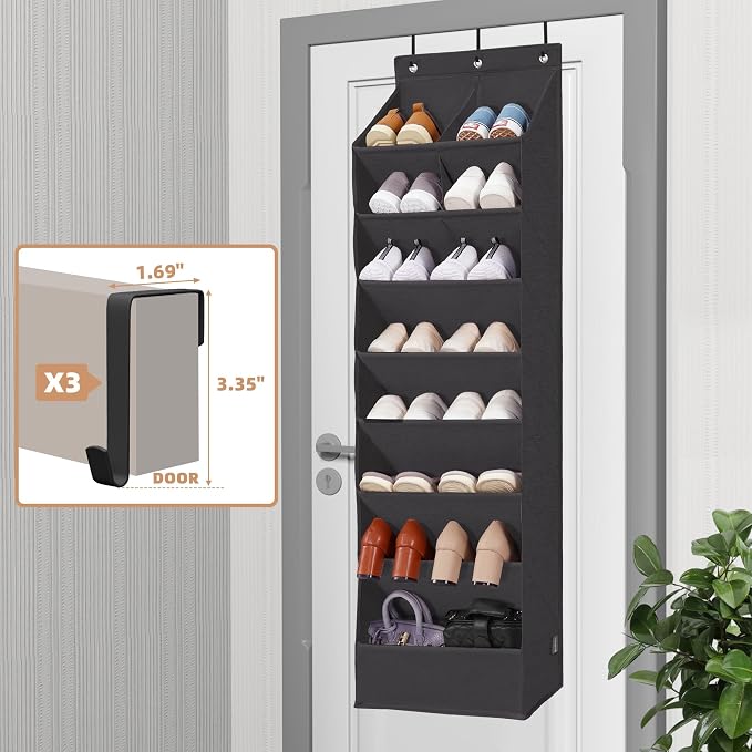 STORAGE MANIAC Over the Door Shoe Organizer Heavy-Duty Large Deep Pocket Hanging Shoe Organizer Shoe Rack Door Closet Shoe Organizer for Wall, Dorm & Narrow Door Storage Shoe Holder Black, 2 Pack - Image 4
