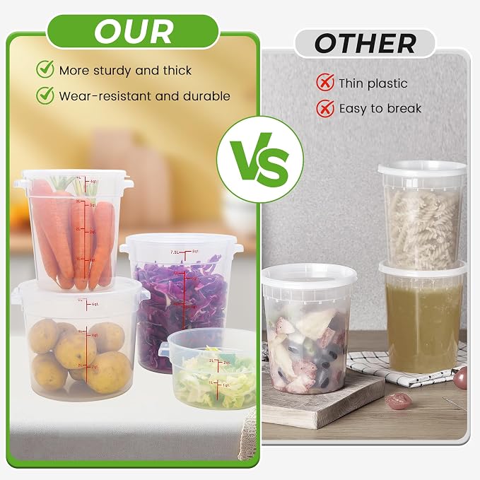BIEAMA 4 Pack 22 Qt Round Food Storage Containers with Lids, Translucent PP | Include lids, labels, measuring cups and containers with capacity markings for food prep, pantry storage and dough proofing. - Image 3