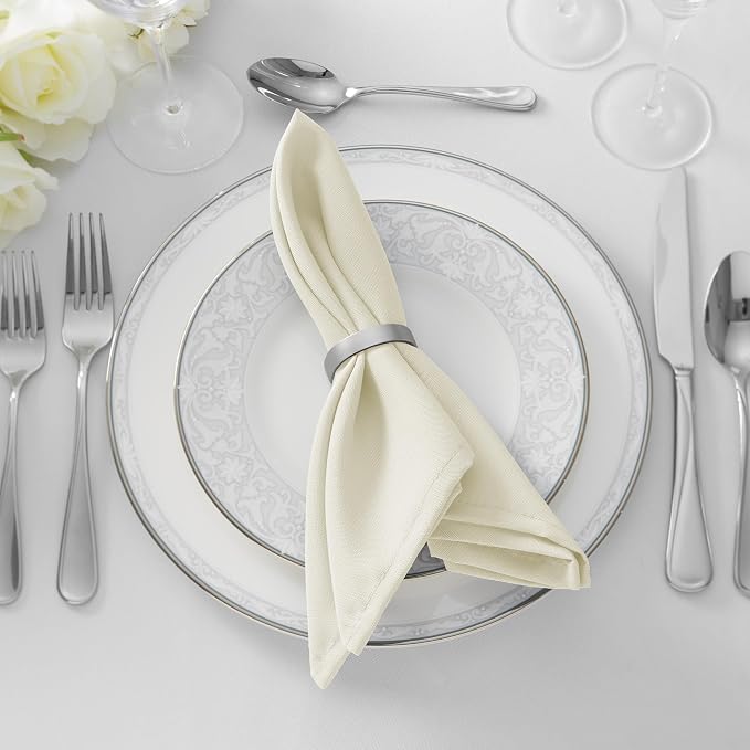 Lann's Linens Set of 12 Cloth Dinner Napkins, 20-inch Polyester Napkins, Washable and Reusable Fabric for Weddings, Hotels, Restaurants - Ivory - Image 5
