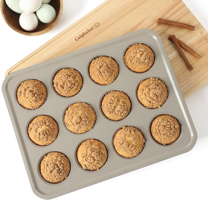 Calphalon Legacy 10-Piece Nonstick Bakeware Set, PFA-Free Nonstick Coating, Oven Safe, Includes Sheet Pans, Muffin Pan, Round Cake Pans, Loaf Pan and Cooling Rack, Cream Grey - Image 3