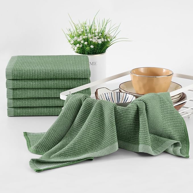 Homaxy 380 GSM Cotton Premium Kitchen Towels 8 Pack, 18"x 28", Grass Green | Flat and Terry Dish Towels, Highly Absorbent Tea Towel Set with Hanging Loop, Soft Utility Kitchen Hand Towels - Image 6