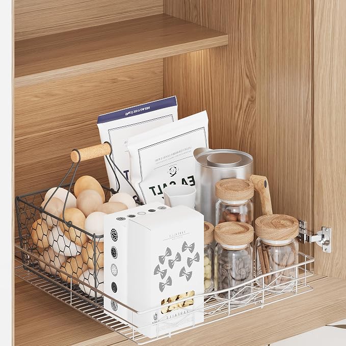 Pull Out Cabinet Organizer, 50LB Load Capacity Bottom-mount Sliding Drawer for Pots and Pans, 20" W x 21" D Under Sink Storage Shelf for Cabinet Opening 21" W x 22" D or Larger, Chrome Finish - Image 6