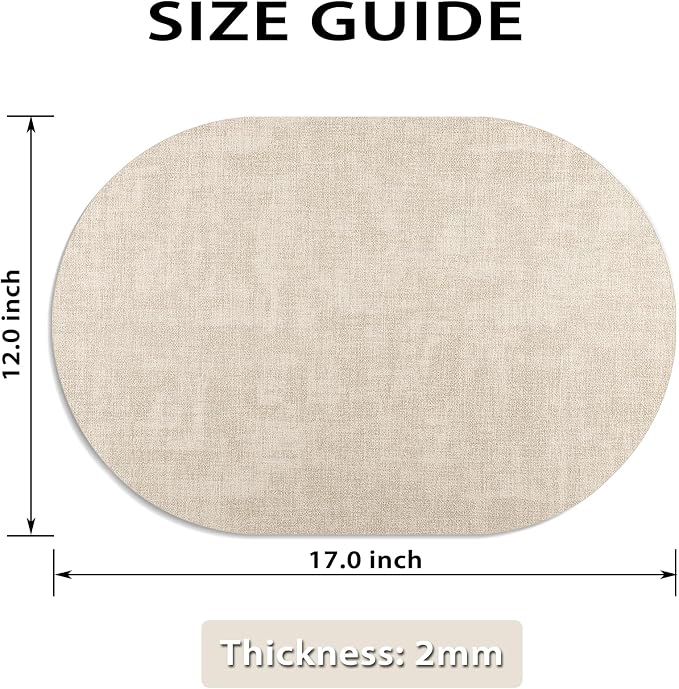 Placemats for Dining Table Set of 8 Non-Slip, Heat Resistant Oval Leather Placemat Double Layer, Waterproof Table Mats Easy to Clean for Kitchen Dining Room Coffee Office Table, Beige - Image 6