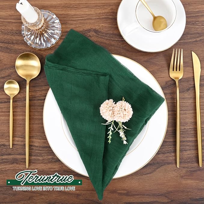 100 Pieces Cloth Napkins Emerald Green Dinner Cheesecloth Napkins for Wedding,Wrinkled Cloth Napkins Bulk for Home Party Rustic Table Decoration, 17 x 17 Inch - Image 7
