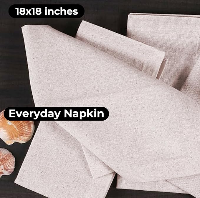 Linen Flax Cotton Cloth Dinner Napkins Set of 12 – 18x18 | Natural Reusable Fabric Napkins For Weddings, parties, Dinners & Table Décor – Elegant & Durable - Image 4