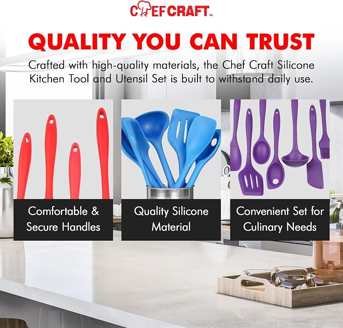 Chef Craft Premium Silicone Kitchen Tool and Utensil Set, 7 Piece, Assorted - Image 6