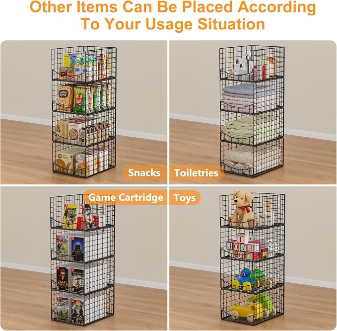 Hongtamoya 4-Tier Stackable Closet Organizers and Storage Shelves, Clothes Storage Basket, Clothes Shelf Organizer Sweater Organizer Bins Container for Wardrobe Kitchen Bathroom Office, Black - Image 8