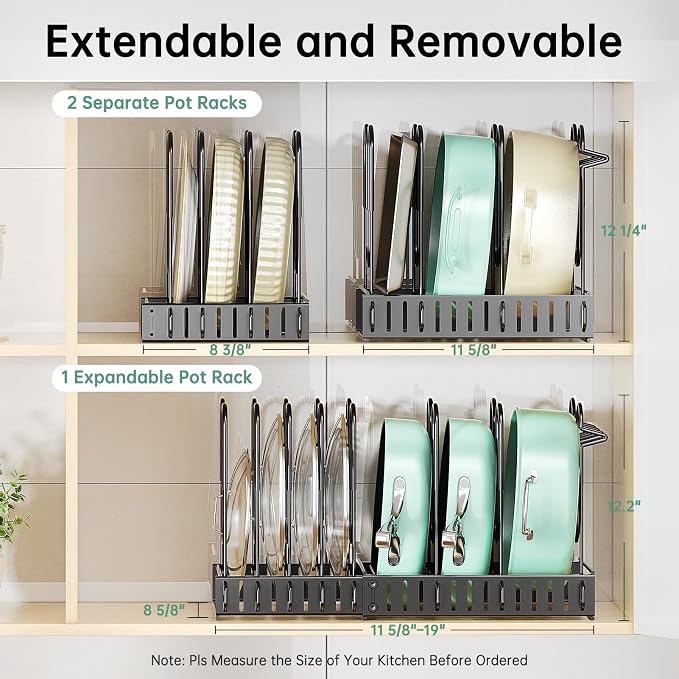 Pots and Pans Organizer Under Cabinet Expandable, 8-Tier Adjustable | Expandable 11.7–19", 3 DIY Modes, Tool-Free Assembly, Non-Slip, Fits Pots 6–11", For Kitchen Cabinets, Shelves & Countertops - Image 4