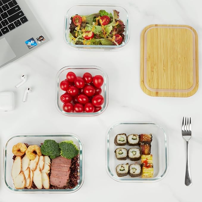 Vtopmart 4 Pack Glass Food Storage Containers with Bamboo Lids Meal Prep | Reusable Meal Prep Containers for Leftovers, Lunch & Kitchen Storage, Microwave, Oven, Freezer and Dishwasher Safe - Image 5