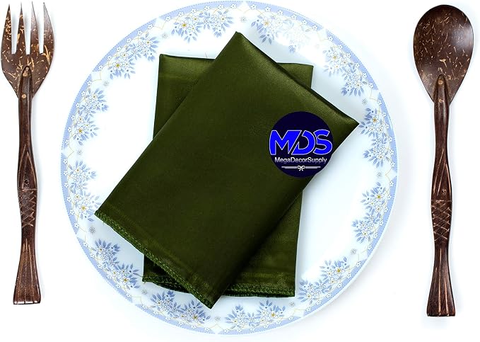 Set of 100 PCS Satin Napkin 12x12 Inch Square, Dinner Table Napkins for Wedding, Bulk Silky Sateen Cloth Napkins for Restaurant Banquet Graduation Birthday Party Decoration - Olive Green - Image 5
