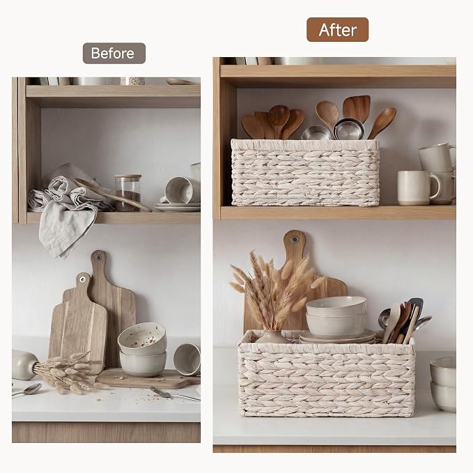 StorageWorks Large Wicker Baskets for Storage, White Wicker Baskets, 2-Pack | Water Hyacinth Storage Baskets for Organizing, Wicker Storage Baskets for Shelves,Pantry Organizers and Storage,Woven Baskets - Image 6