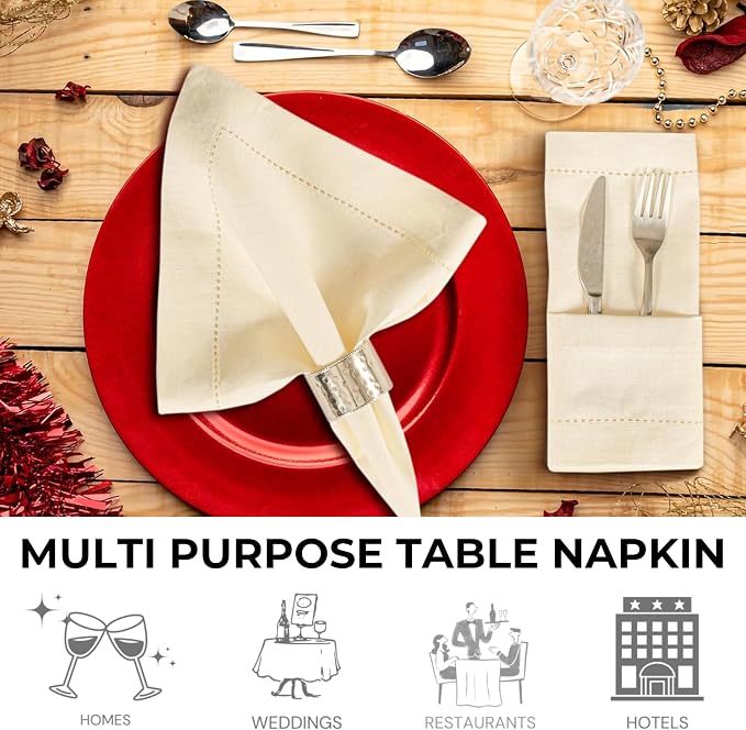 Linen Cotton Cloth Napkins Set of 4-100% Linen Hemstitched Napkins 18x18 Inches for Wedding, Dinner, Thanksgiving, Parties – Reusable Elegant Table Napkins for Home Decor & Events - Image 2