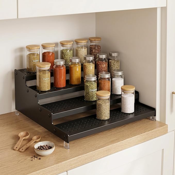Expandable 4-Tier Spice Metal Shelf Rack, Black, 2 Packs | Kitchen Cabinet and Pantry Organizer, Seasoning Storage, Countertop Organization - Image 4