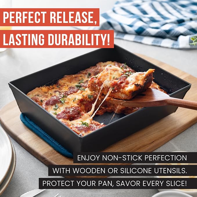 Chef Pomodoro Detroit Style Pizza Pan, 8x10in, Anodized Aluminum Deep Dish | Pre-Seasoned Nonstick Rectangular Bakeware, 2.5in Deep, Great for Casseroles, Focaccia & Deep Dish Desserts, Small Batch - Image 5