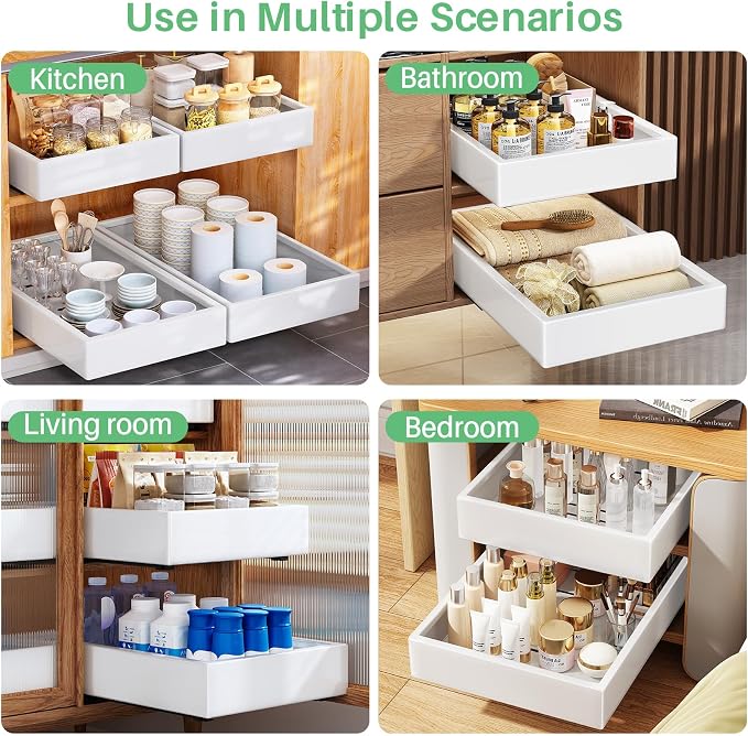 Pull Out Cabinet Organizer with Nano Adhesive, Heavy Duty Full-Extension Slide-Out Drawer for Kitchen Cabinet Organizers and Storage, No Drill Roll out Pantry Shelf, 11.8"W x 16.9"D x 3.1"H , White - Image 9