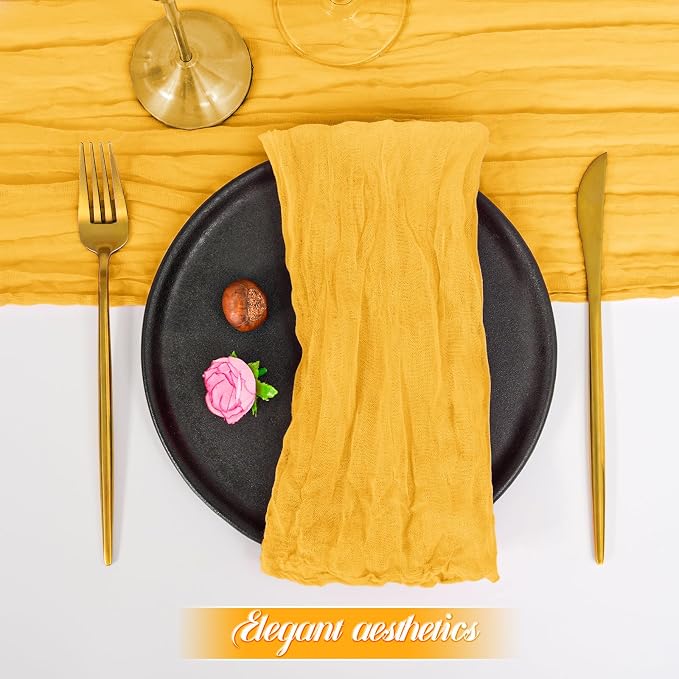 fani 60 Pack Gauze Cheesecloth Napkins, 20 x 20 in, Mustard | Wrinkled Table Napkins, Soft Cotton, Rustic Decorative, Weddings, Party, Dinner Table, Everyday Use - Image 4