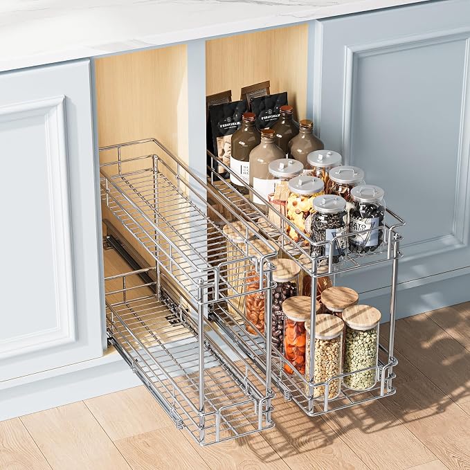 Pull Out Spice Rack Cabinet Organizer, 3 Tier Heavy Duty Slide Out Wood Shelf for Narrow Cabinet, Pull Out Storage for Kitchen (5½" W x 21½" D, 2 Tier) - Image 4