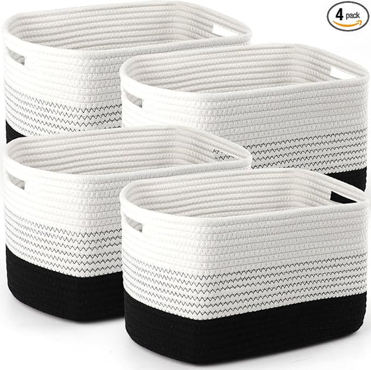 4 Pack Storage Baskets for Organizing, 11''Lx9''Wx8''H Woven Baskets for Storage Toys, Towels, Books, and Clothes, Cotton Rope Basket for Shelves with Handle by Unknown