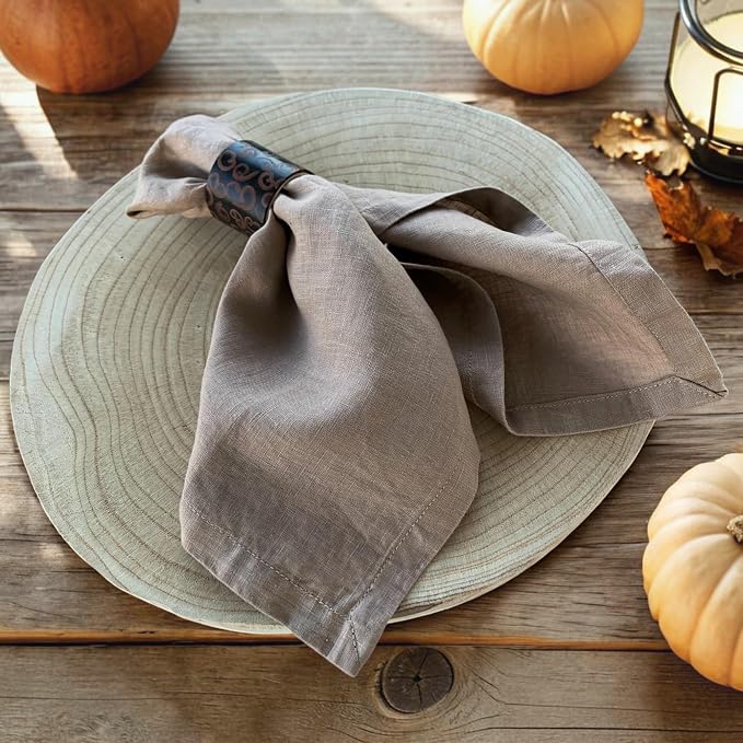 Linen Napkins –100% French Flax – Stonewashed Pure Linen Cloth Napkins - Size 18 Inch x 18 Inch – Set of 4 (Natural Rustic Taupe) - Image 3