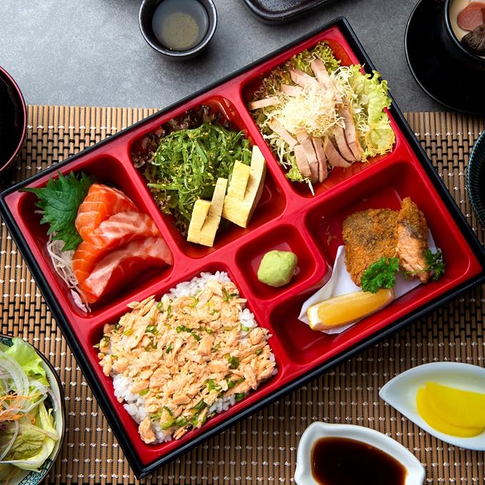 Teenyyou 1 Pcs One Layer Japanese Bento Box 12 x 9.5 x 2.2 Inch Divided Bento Box Adult Japanese Lunch Container with Greaseproof for Sushi Home Office Restaurant Gift - Image 5