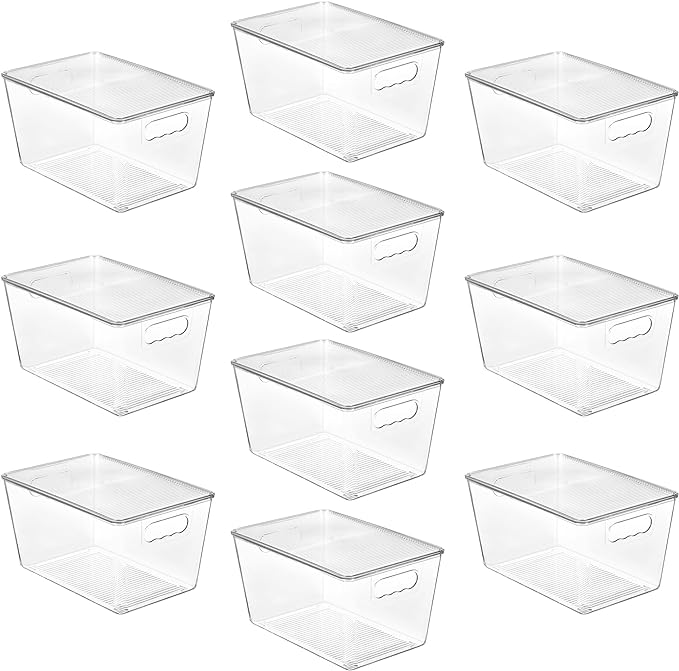 Vtopmart 10 Pack Clear Stackable Storage Bins with Lids, Large | BPA-free Plastic, Organize Vertically, For Pantry Kitchen Fridge Cabinet Closet Bathroom, Built to Last, Easy to Move by Vtopmart