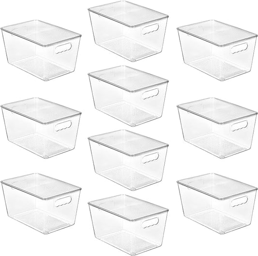 Vtopmart 10 Pack Clear Stackable Storage Bins with Lids, Large | BPA-free Plastic, Organize Vertically, For Pantry Kitchen Fridge Cabinet Closet Bathroom, Built to Last, Easy to Move by Vtopmart