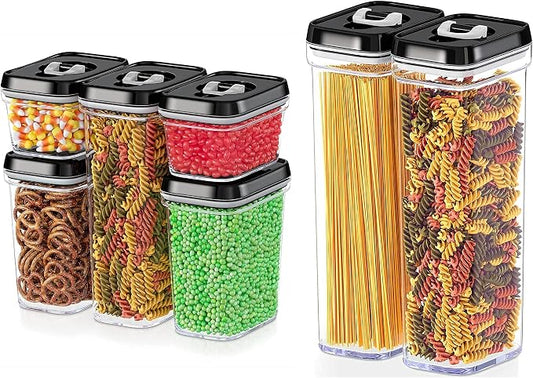 DWËLLZA KITCHEN Airtight Food Storage Containers Set - 7 PC Set - For Kitchen Pantry Organization and Storage - BPA-Free - Clear Plastic Canisters for Spaghetti, Noodles, Pasta, Snacks & Much More by DW%C3%8BLLZAKITCHEN