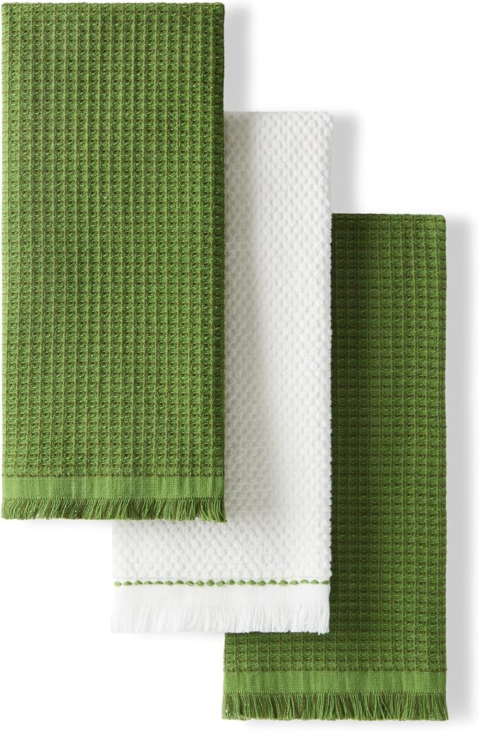 KitchenAid Gourmet Series Gridlines Kitchen Towels 3-Pack Set, 100% Cotton Absorbent, Matcha Green, 18"x28" by KitchenAid