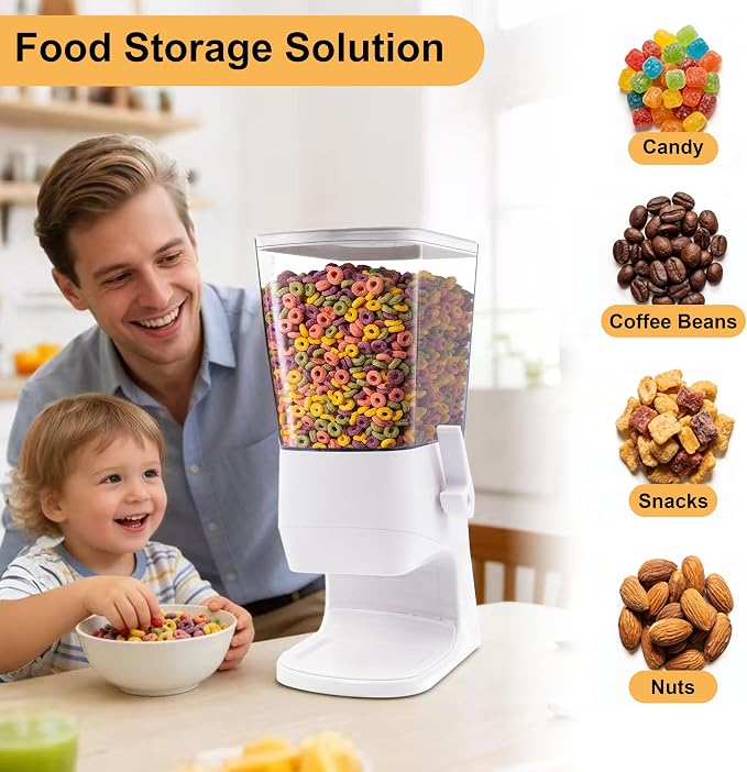 Cereal Dispenser Countertop,Cereal Containers Storage Snack Dispenser for Pantry, 3.2L Dry Food Dispenser for Grains, Nuts, Snack,Oatmeal, Pet food, White, 1Pc - Image 3